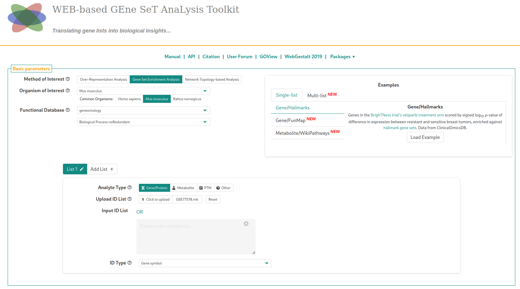 Input to WebGestalt GSEA